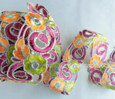 Orange, Purple, Green And Silver Floral Embroidery Trim